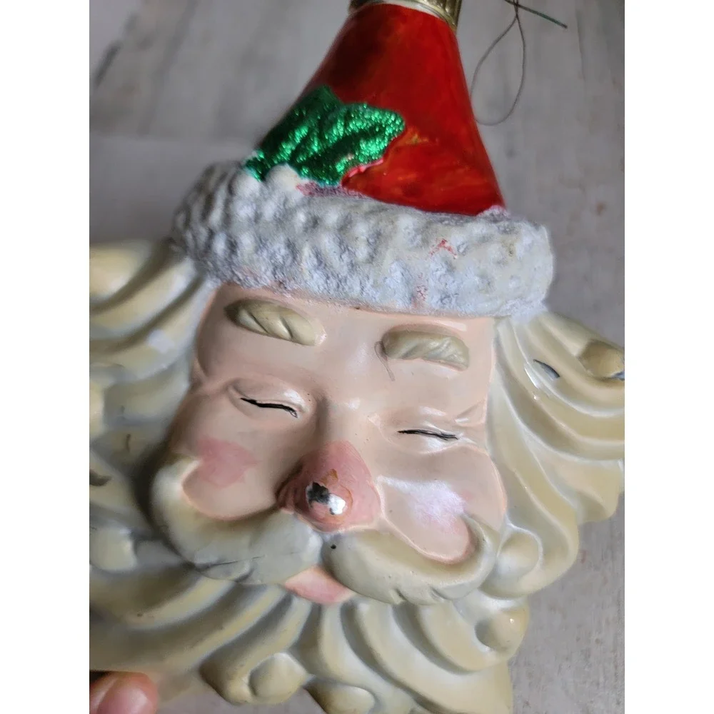 Santa AS IS vintage star large ornament blow mold Xmas mistletoe glitter unique